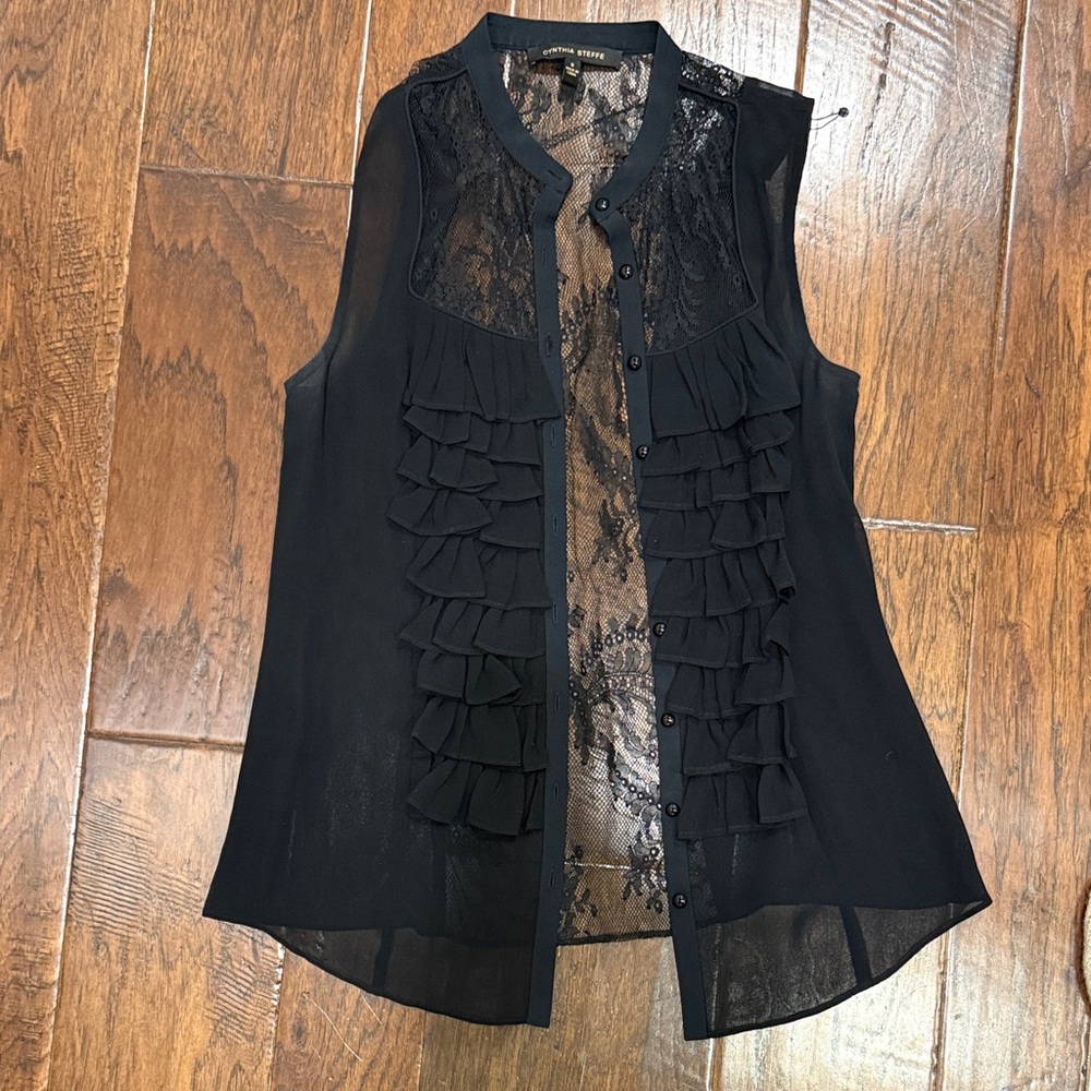 Cynthia Steffe Black Sleeveless Lace Blouse